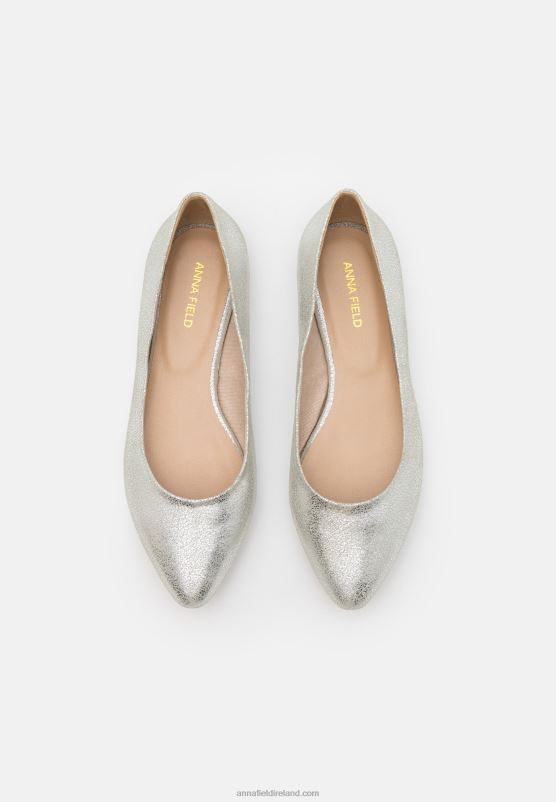 Z62T2143 Women Anna Field Leather Ballet Pumps Silver