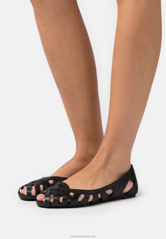 Z62T2148 Women Anna Field Leather Peeptoe Ballet Pumps Black