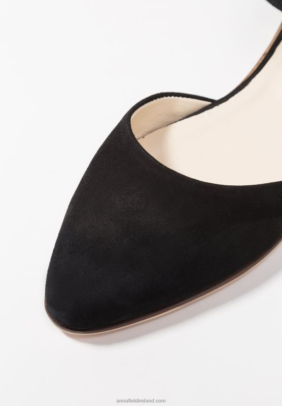 Z62T2156 Women Anna Field Leather Ankle Strap Ballet Pumps Black