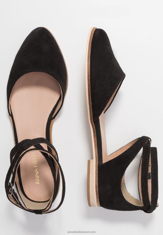 Z62T2156 Women Anna Field Leather Ankle Strap Ballet Pumps Black