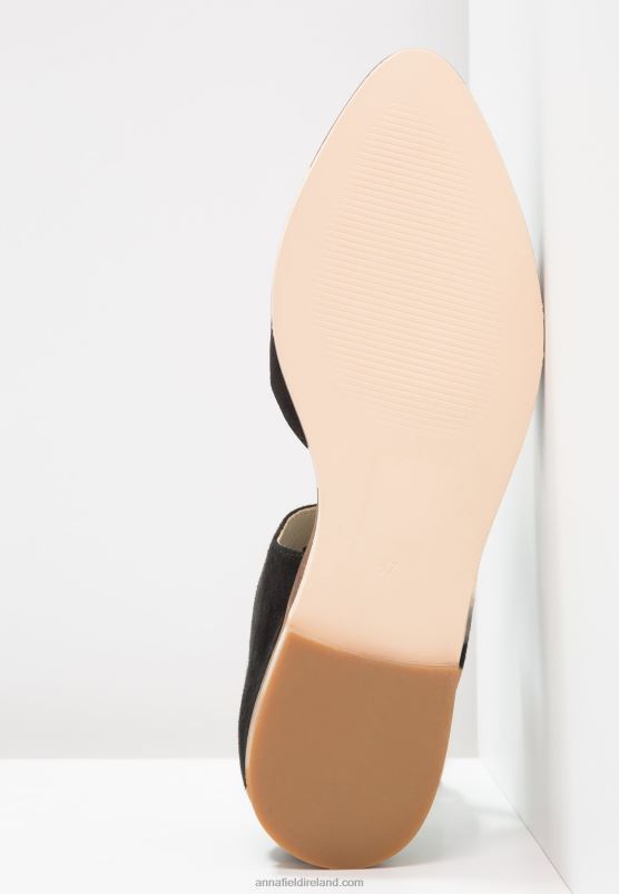 Z62T2159 Women Anna Field Leather Ankle Strap Ballet Pumps Black