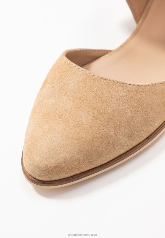 Z62T2162 Women Anna Field Leather Ankle Strap Ballet Pumps Beige