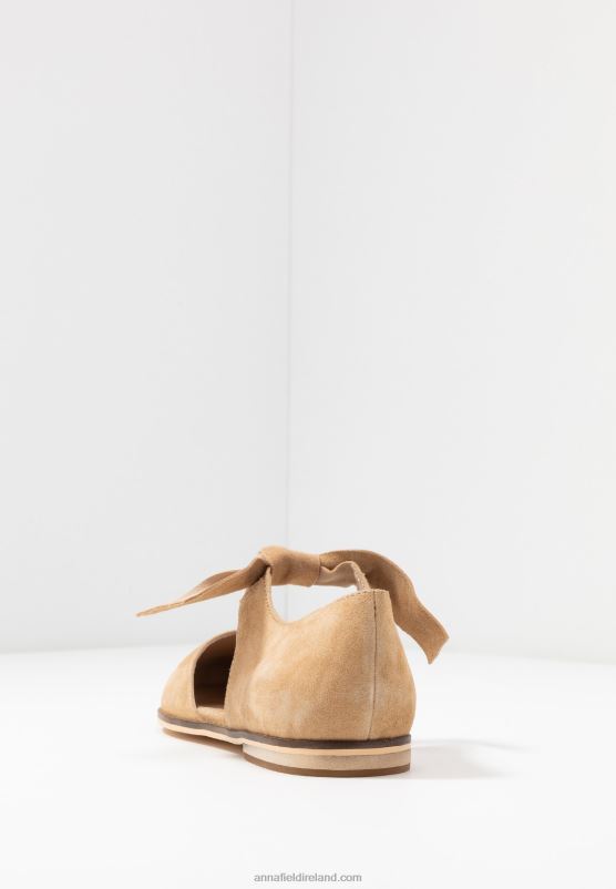 Z62T2162 Women Anna Field Leather Ankle Strap Ballet Pumps Beige