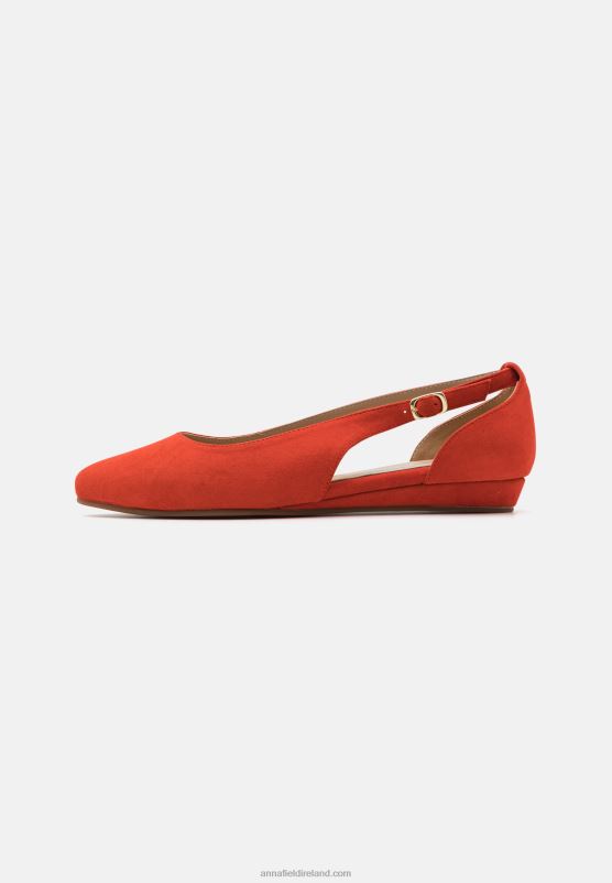 Z62T2165 Women Anna Field Leather Ankle Strap Ballet Pumps Red