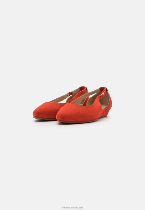 Z62T2165 Women Anna Field Leather Ankle Strap Ballet Pumps Red