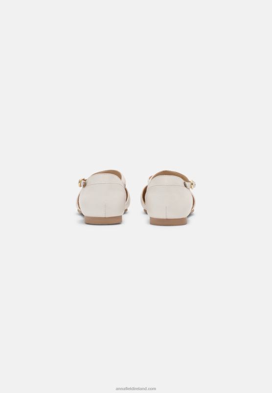 Z62T2167 Women Anna Field Leather Ankle Strap Ballet Pumps White