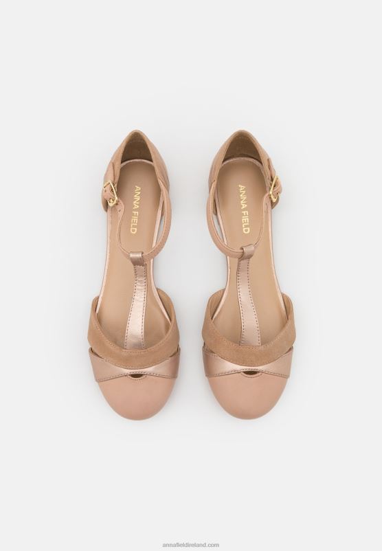 Z62T2168 Women Anna Field Leather Ankle Strap Ballet Pumps Beige