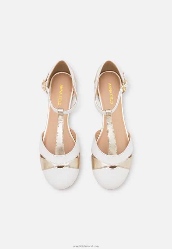 Z62T2175 Women Anna Field Leather Ankle Strap Ballet Pumps White