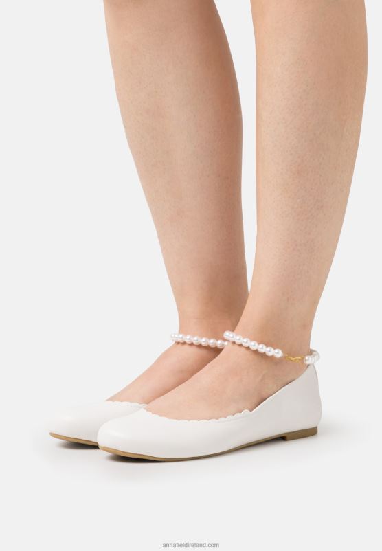 Z62T2178 Women Anna Field Ankle Strap Ballet Pumps White