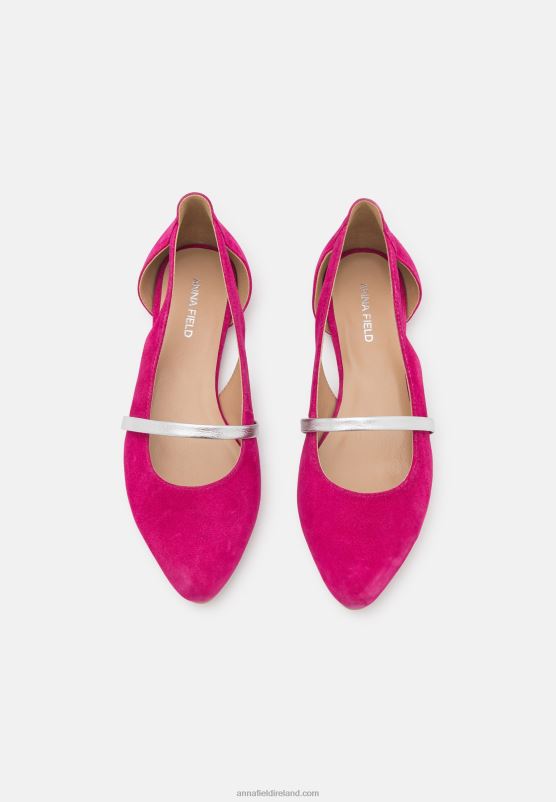 Z62T2179 Women Anna Field Leather Ankle Strap Ballet Pumps Pink