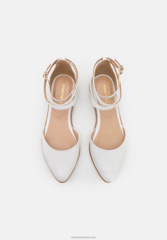 Z62T2180 Women Anna Field Leather Ankle Strap Ballet Pumps White