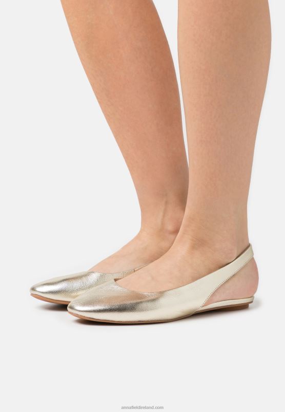Z62T2182 Women Anna Field Leather Slingback Ballet Pumps Gold