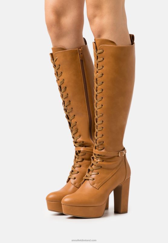 Z62T2221 Women Anna Field Lace-Up Boots Cognac