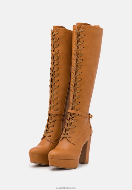 Z62T2221 Women Anna Field Lace-Up Boots Cognac