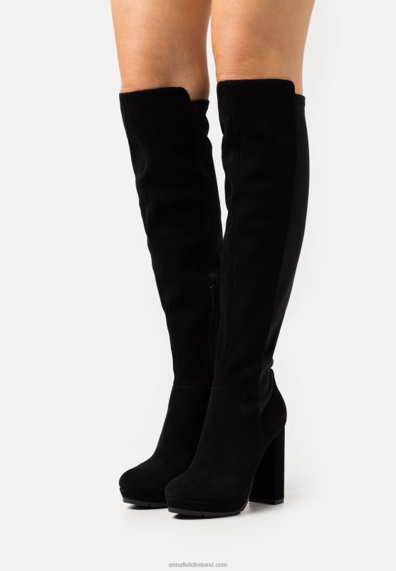 Z62T2239 Women Anna Field Leather Over-The-Knee Boots Black