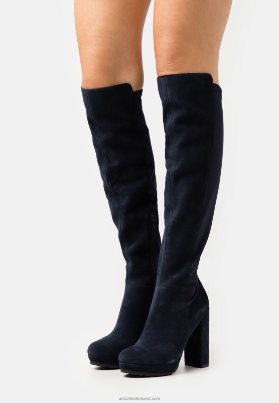 Z62T2243 Women Anna Field Leather Over-The-Knee Boots Dark Blue