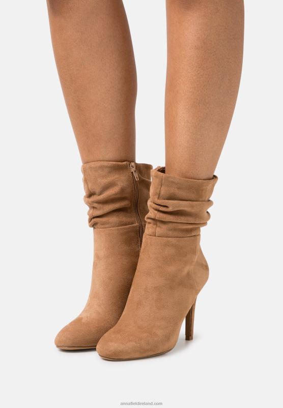 Z62T2256 Women Anna Field High Heeled Ankle Boots Cognac