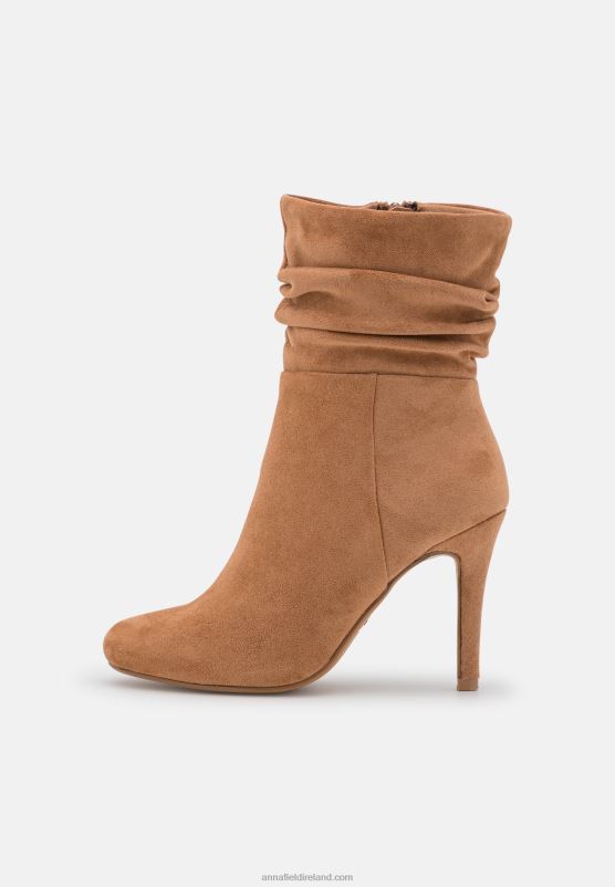 Z62T2256 Women Anna Field High Heeled Ankle Boots Cognac
