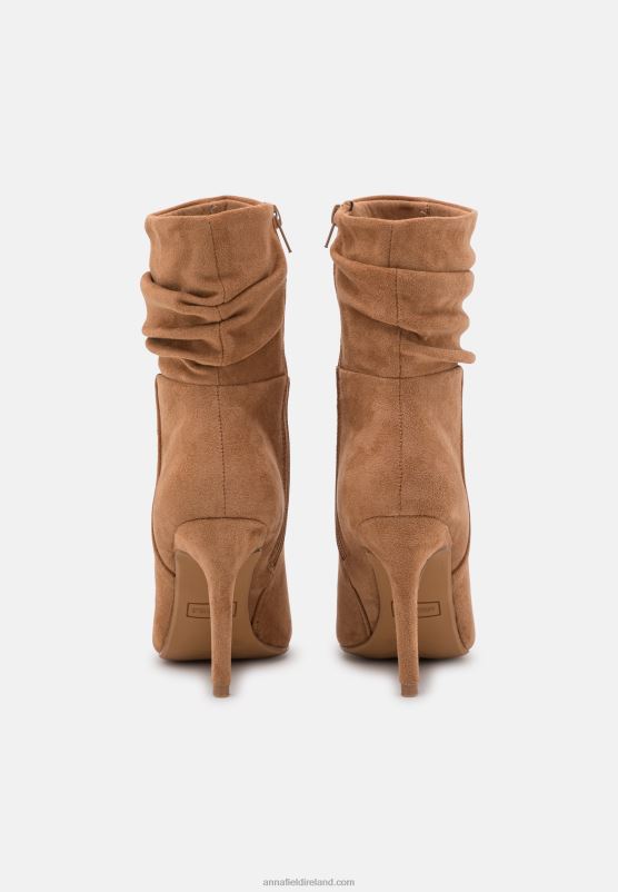 Z62T2256 Women Anna Field High Heeled Ankle Boots Cognac