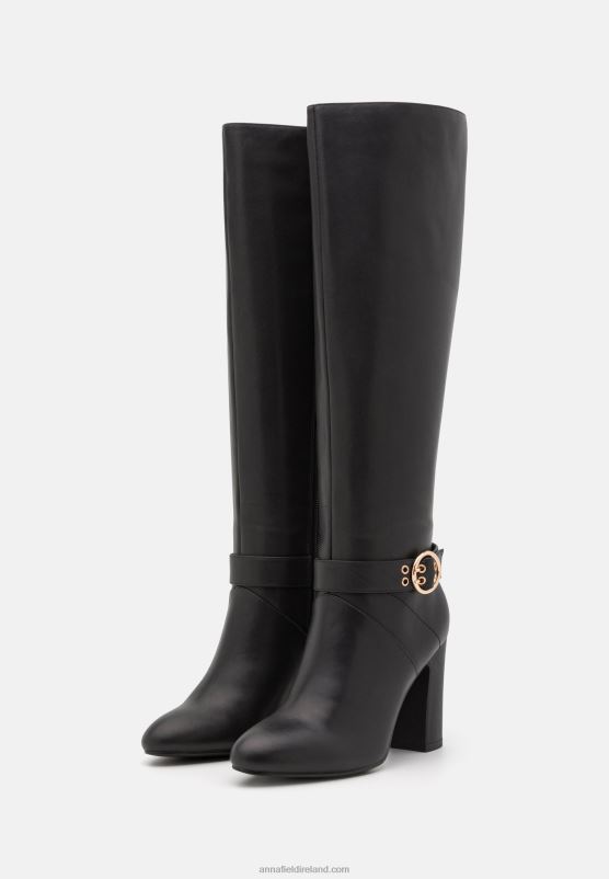 Z62T2257 Women Anna Field Leather High Heeled Boots Black