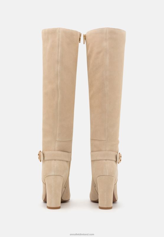 Z62T2258 Women Anna Field Leather High Heeled Boots Beige