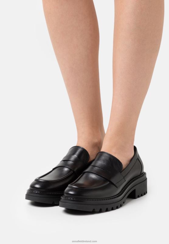 Z62T1817 Women Anna Field Leather Slip-Ons Black