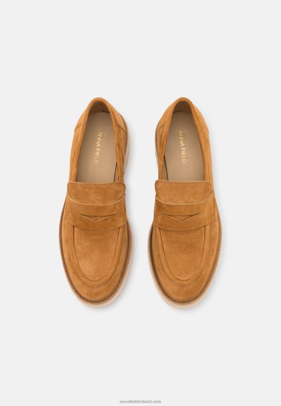 Z62T1822 Women Anna Field Leather Slip-Ons Cognac