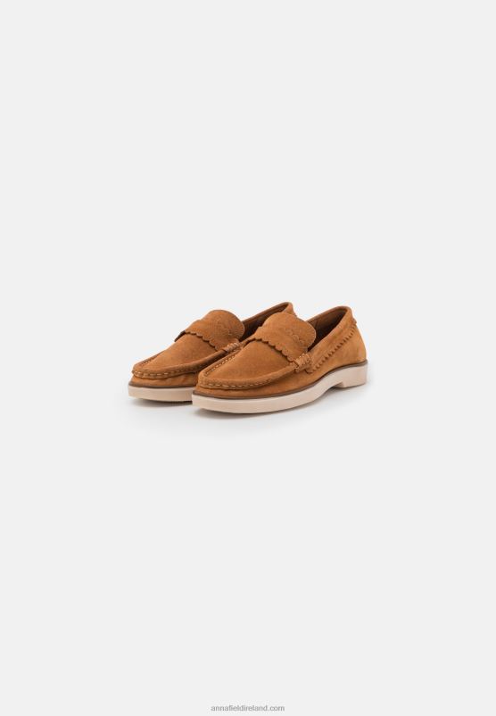 Z62T1825 Women Anna Field Leather Slip-Ons Cognac