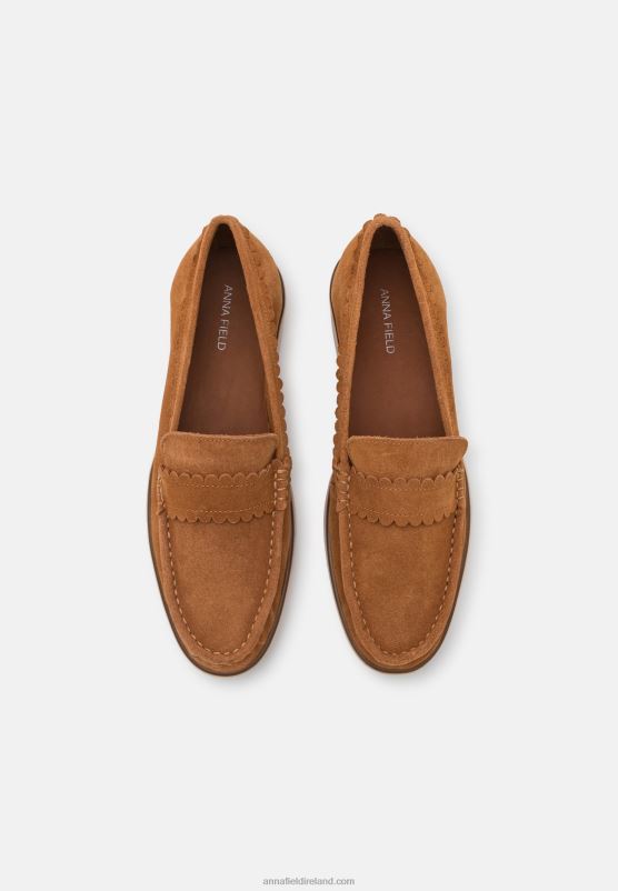 Z62T1825 Women Anna Field Leather Slip-Ons Cognac
