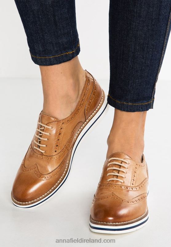Z62T1849 Women Anna Field Leather Casual Lace-Ups Cognac