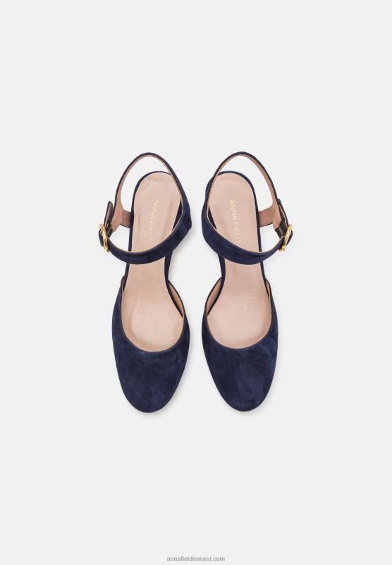 Z62T1612 Women Anna Field Leather Classic Heels Dark Blue