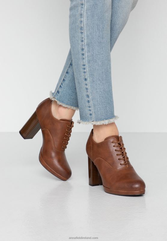 Z62T1748 Women Anna Field Comfort High Heeled Ankle Boots Cognac