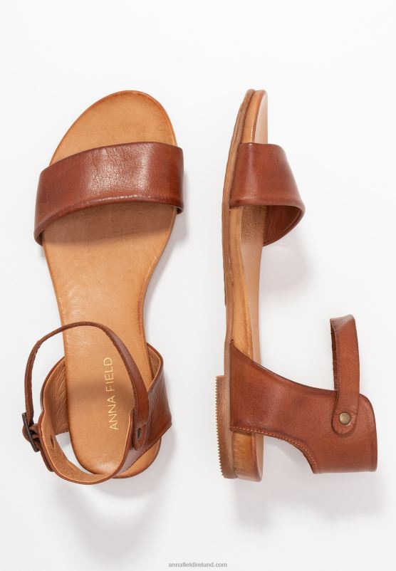 Z62T1278 Women Anna Field Leather Sandals Cognac