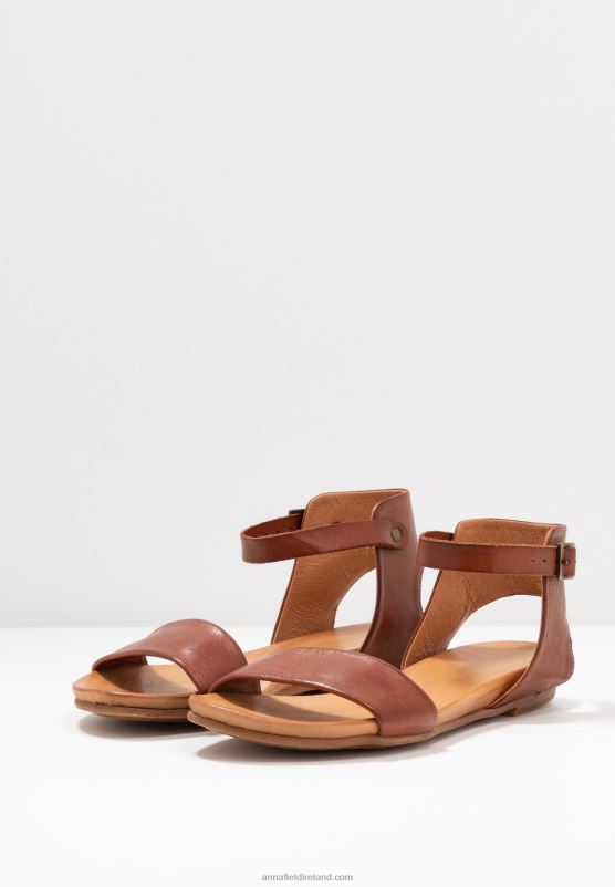 Z62T1278 Women Anna Field Leather Sandals Cognac