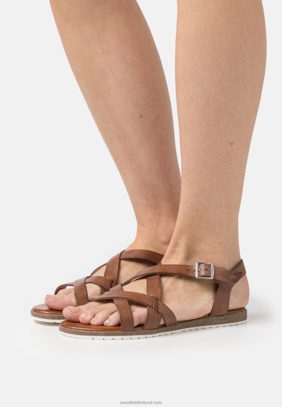 Z62T1284 Women Anna Field Leather Sandals Cognac