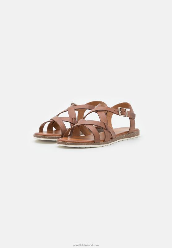 Z62T1284 Women Anna Field Leather Sandals Cognac