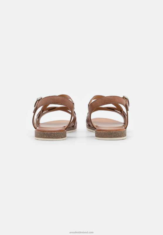 Z62T1284 Women Anna Field Leather Sandals Cognac