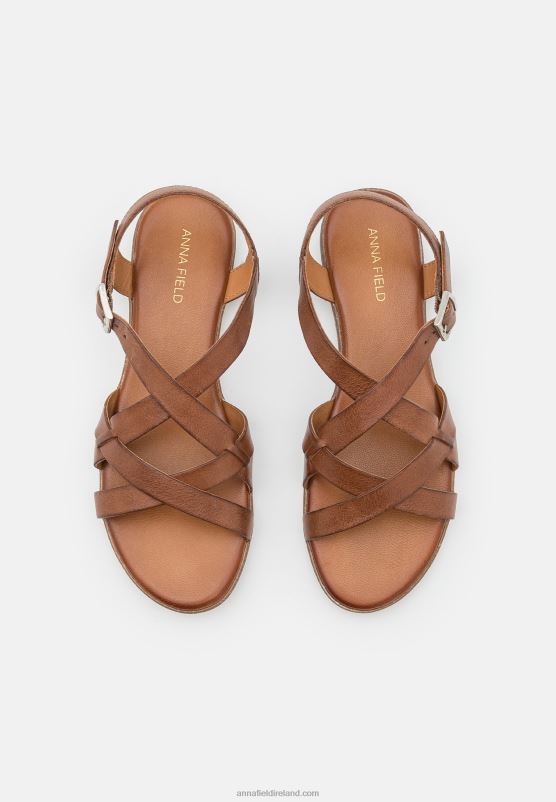 Z62T1284 Women Anna Field Leather Sandals Cognac