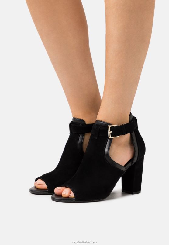 Z62T1314 Women Anna Field Leather Ankle Cuff Sandals Black