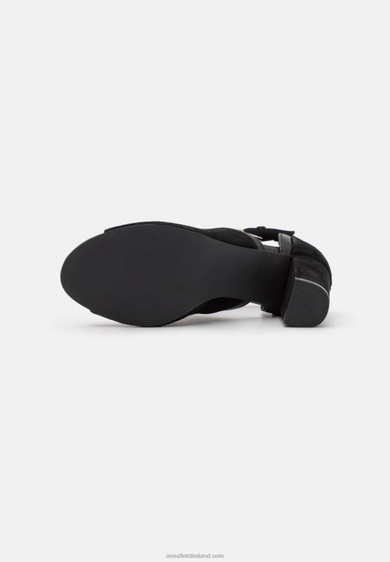 Z62T1314 Women Anna Field Leather Ankle Cuff Sandals Black