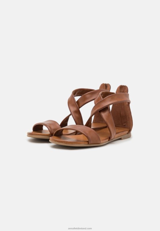 Z62T1316 Women Anna Field Leather Sandals Cognac