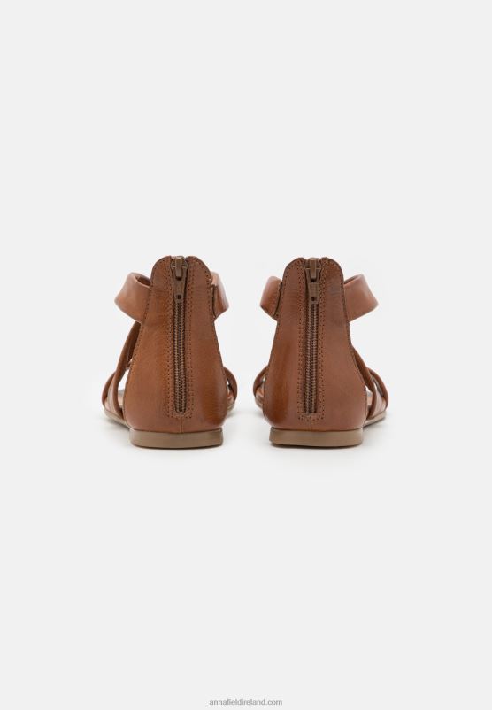 Z62T1316 Women Anna Field Leather Sandals Cognac