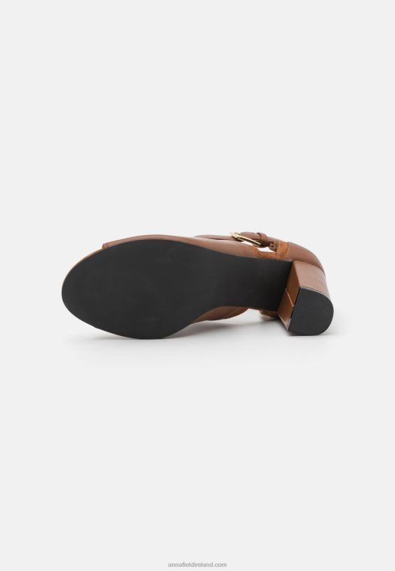 Z62T1333 Women Anna Field Leather Ankle Cuff Sandals Cognac