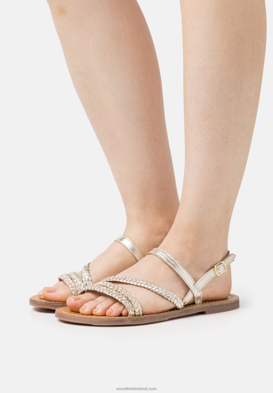 Z62T1337 Women Anna Field Leather Sandals Gold