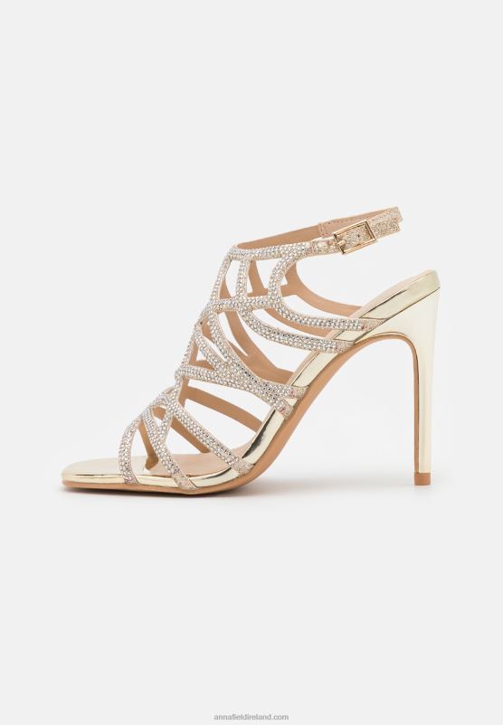 Z62T1354 Women Anna Field Leather High Heeled Sandals Gold