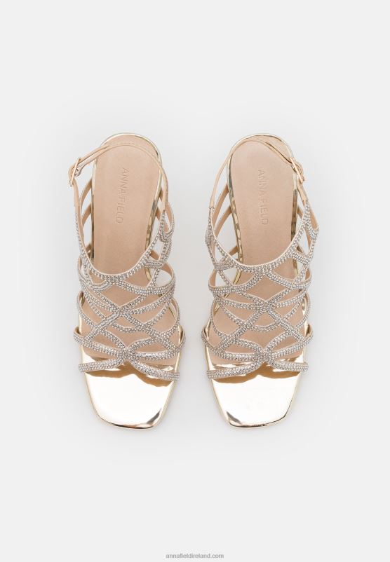 Z62T1354 Women Anna Field Leather High Heeled Sandals Gold