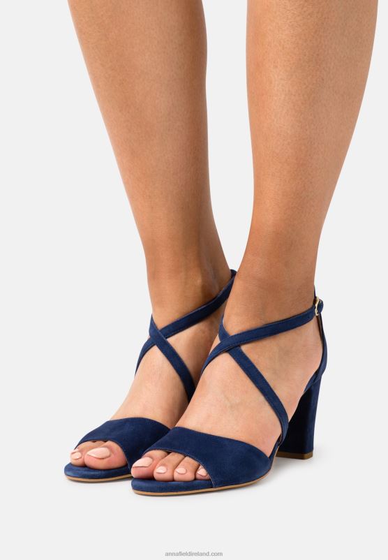Z62T1370 Women Anna Field Leather High Heeled Sandals Dark Blue