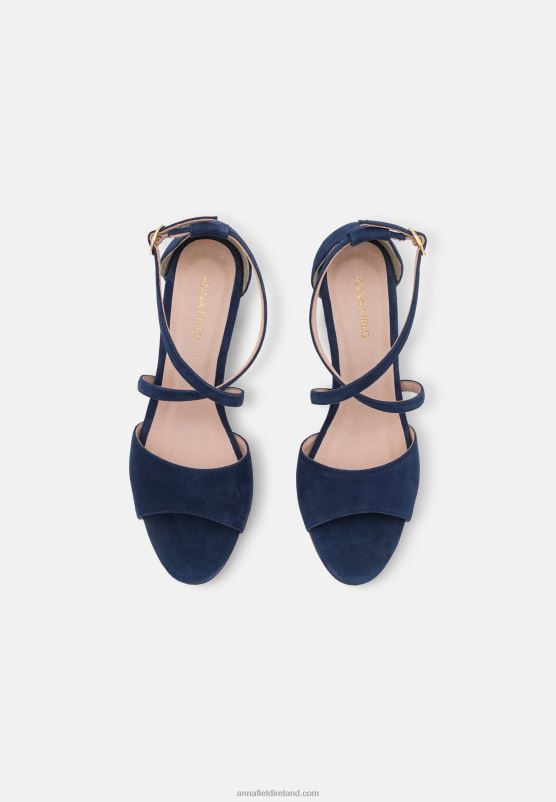 Z62T1370 Women Anna Field Leather High Heeled Sandals Dark Blue