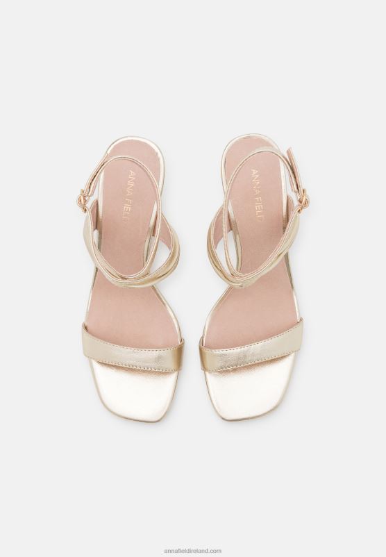 Z62T1372 Women Anna Field Leather High Heeled Sandals Gold-Coloured