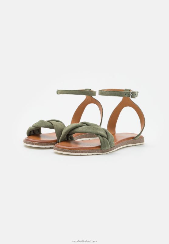 Z62T1387 Women Anna Field Leather Sandals Khaki